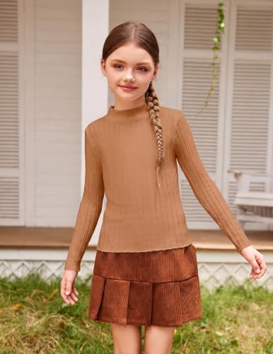 Image of Arshiner Girls Half Turtleneck Long Sleeve Knit Slim Sweater Pullover Tops