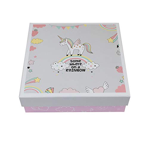 Boîte cadeau licorne rose avec couvercle blanc, écrin pour surprise d'enfant