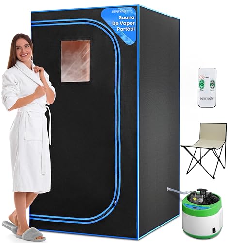 SereneLife Sauna de Vapor portátil de tamaño Completo. SPA Personal en el hogar, con Control Remoto, Silla Plegable y Temporizador