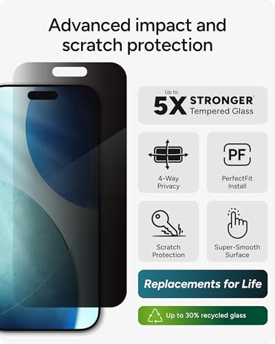 Image of ZAGG Privacy XTR Screen Protector for iPhone 17-4-Way Privacy Full-Screen Filter, 5X Stronger, Fingerprint-Resistant Tempered Glass, Smooth Feel, Easy Two-Step Installation