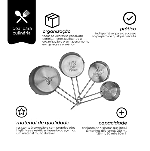 Mimo Style Conjunto de 4 Xícaras Medidoras, Próprias Para Ingredientes Secos ou Líquidos, Produto Le