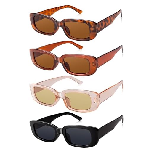 Becellen 4 Pièces Lunettes de Soleil Vintage, Mode Rectangulaire Coloré Lunettes de Soleil Protection UV 400 Pour Femme Homme