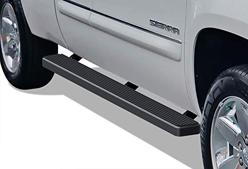APS iBoard Running Boards (Nerf Bars Side Steps Bars) Compatible with Silverado Sierra 1500 2500 Double Cab 1999-2013 & 2500HD 3500 2001-2014 (Exclude CK Classic) (Black Powder Coated 5in)