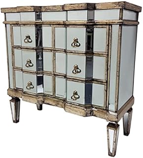Interiors In Vogue Mirrored Chest of Drawers Bedroom Furniture Storage Glass Antiqued Silver Wooden