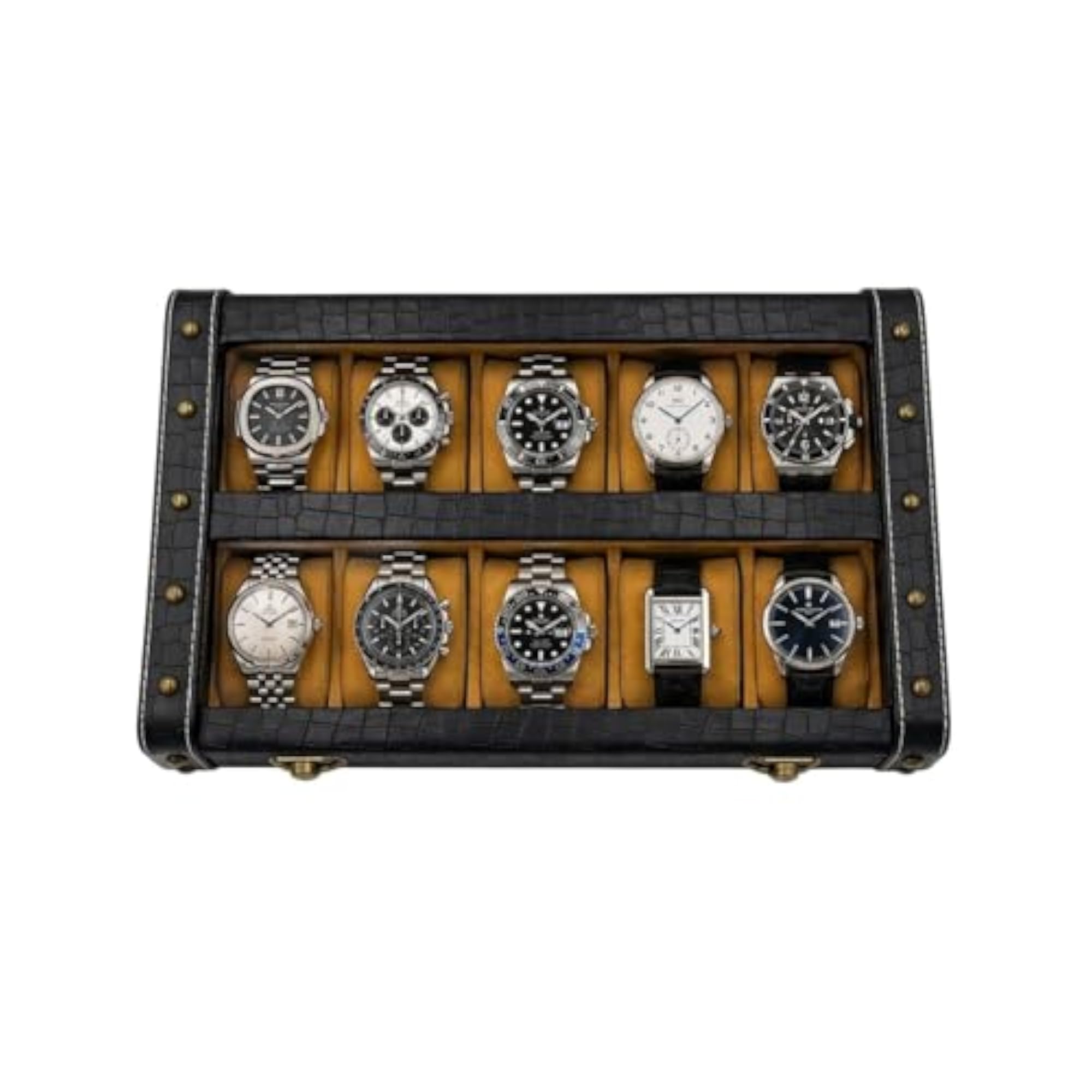 12-Slot Watch Box Organiser, Black Crocodile Pattern
