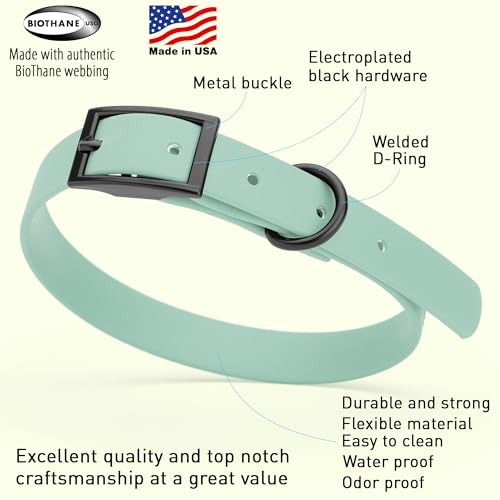 Image of Dogline Biothane Waterproof Dog Collar Strong Coated Nylon Webbing with Black Hardware Odor- Proof for Easy Care Easy to Clean High Performance Fits Small Medium or Large Dogs, Sage Green