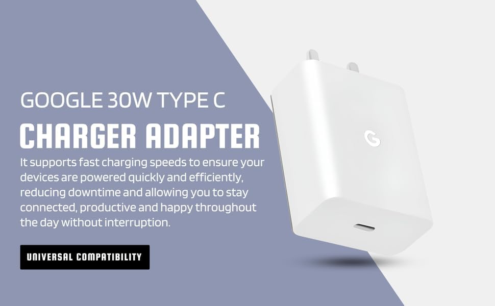 Image of Google Original 30W Charger Adapter Fast Charging 30W Output Compatible with Google Pixel Pixel 8 | 8A | 8 Pro, 7 Pro, Pixel 7, Pixel 7A, Pixel 6 Pro, Pixel 6, Pixel 6A Buds (12 Months Warranty)