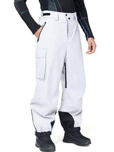 HOTIAN Men Ski Pants Women Baggy Snow Bibs Professional Waterproof Windproof Insulated Warm Winter Snow Pants Overall White