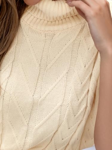 Image of CUPSHE Women's Turtleneck Sweater Cap Sleeve 2024 Trendy Knit Pullover Sweaters Tops