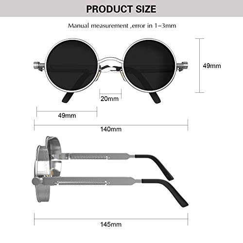 Image of PROUDDEMON Retro Gothic Steampunk Sunglasses for Women Men Round Lens Metal Frame