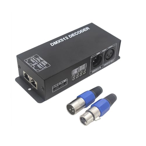 12V DMX 512 8A 4 Channels XLR and RJ45 Interface Decoder Controller for 5050 RGB RGBW LED Light Strip Lamp with 1 Pair XLR Connector