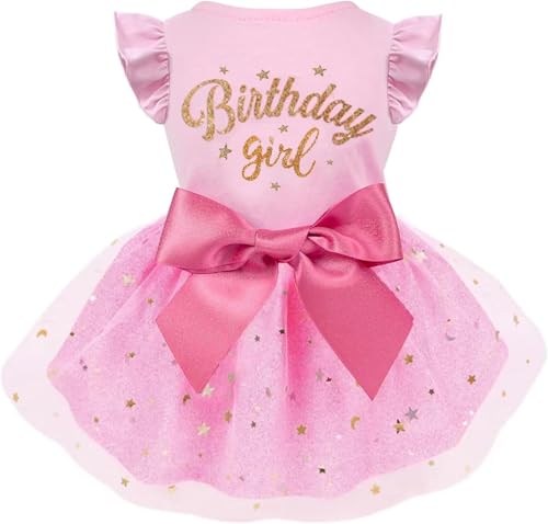 Otunrues Dog Birthday Dress Tulle with Big Bowknot Princess Dog Cat Birthday Outfit Girls Doggie Dresses Clothes for Small Medium Large Dogs Girls Cats Pink XL