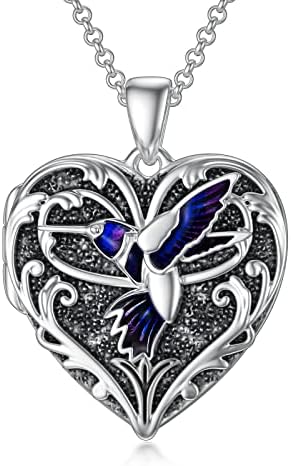 SOULMEET Blue Hummingbird Locket Necklace That Holds 2 Pictures Photo Talking Bird Locket Pendant Sterling Silver Custom Jewelry for Daughter (Locket only)