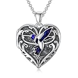 SOULMEET Blue Hummingbird Locket Necklace That Holds 2 Pictures Photo Talking Bird Locket Pendant St