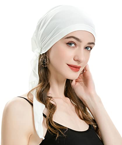 ZLYC - Gorro de quimioterapia de verano para mujer, turbante, bufanda preanudada, Blanco Normal, talla única