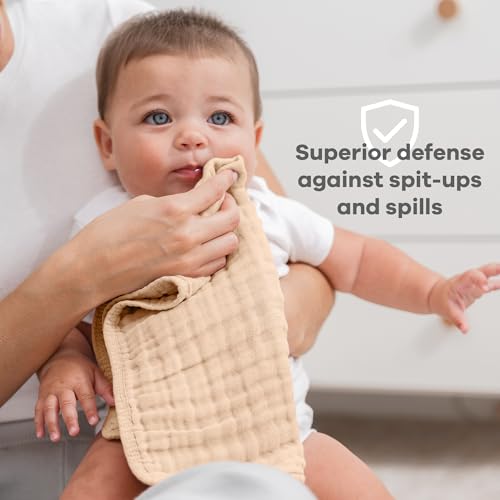Image of Comfy Cubs Muslin Burp Cloths 20 inch x 10 inch, Pack of 6 - Large, 6-Layer, Ultra Absorbent 100% Cotton for Baby Drool and Messes - Soft, Safe & Gentle Baby Burp Cloths Set for Boys & Girls - Cream
