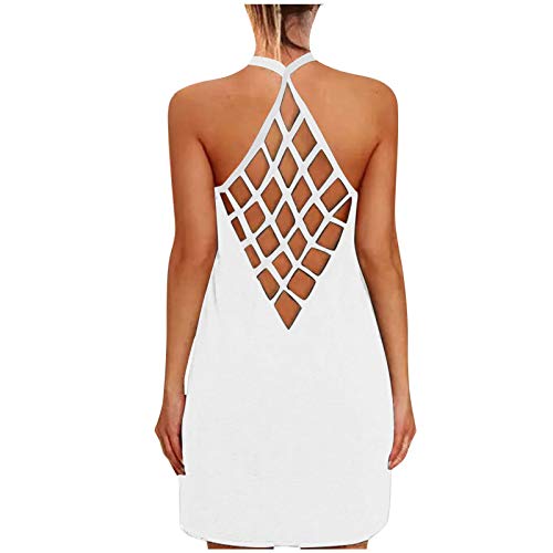 Women s Summer Open Back Dress, Sleeveless Cross Casual Loose Hollow Mesh Chiffon Halter Dress Sexy Blouse Vest