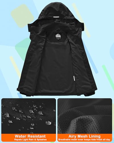 Image of Kids Rain Jacket Boys Girls Lightweight Raincoats Kids Outdoor Windbreaker Jackets with Detachable Hood