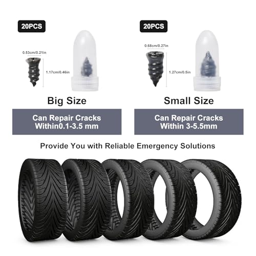 Image of 40Pcs Tire Repair Plug Kit,2 Size Fast Repair Tire Screw with Rubber Surface,Vacuum Tyre Repair Nail for Motorcycle,Car,Truck,Tractor,Electric Bike, JY00023
