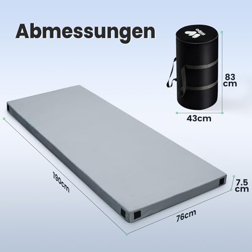 Willpo CertiPUR-US Memory Foam Camping Mattress - Dual Interchangeable Washable Covers Included, Lightweight Portable Sleeping Pad with Travel Bag for Tents, Guest Beds, Home - Gray, Single