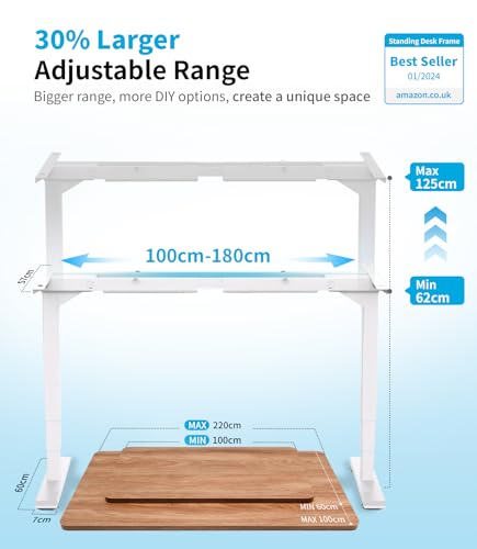 MAIDeSITe höhenverstellbarer Schreibtisch elektrisch mit 2 starken Motoren, tischgestell höhenverstellbar 3-stufige sowie auch 4 Memory-Steuerung mit Sitz-Steh-Erinnerungs - T2 Pro Plus