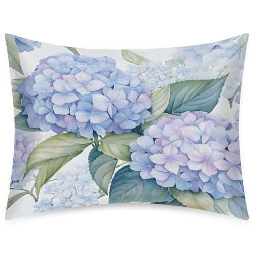 TULIMET Satin Pillowcase for Hair and Skin Watercolor Hydrangea Flower Standard Size 20X 26 Pillow Cases Soft Smooth Cooling Breathable Pillow Cover