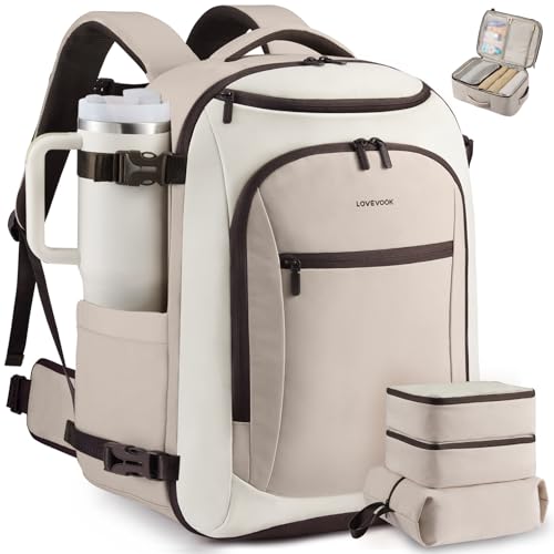 LOVEVOOK 50L Travel Backpack for Women & Men,Airline Approved Carry On Backpack with 3 Packing Cubes,TSA Waterproof Personal Item Bag, Weekender Overnight Essentials Backpacks fits 20" Laptop