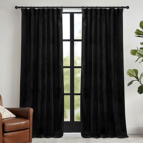 Image of RYB HOME Black Velvet Curtains 108 inch, Blackout Window Curtains with Pleat Tape on Top for Bedroom Thermal Insulated Privacy Ceiling Drapes for Living Room, W52 x L108 inch, 2 Panels | Blackout, Thermal Insulated, With Multiple Hanging Options, Loft Apartment Living Room Window, W52 x L108, Grey, 2 Panels