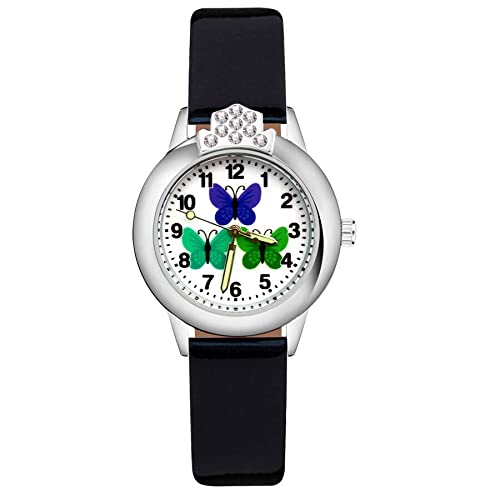 Reloj de niña Dibujos Animados Bonita Mariposa Cristal Estilo Relojes Estudiante Niñas Cuarzo Correa de Cuero Reloj de Pulsera Reloj Relojes para niñas (Color : Sky Blue)