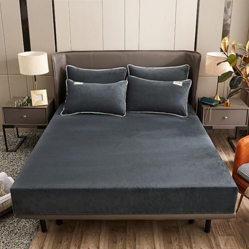 JIANINGHOME Sábana bajera ajustable de forro polar de peluche de 150 x 200 pulgadas, térmica, cálida, suave, esponjosa, acogedora