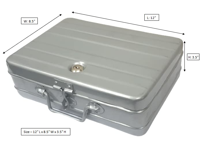 Image of JAYCO Aluminium Cash /Jewellery Storage Box /Trunk - 12 inch Medium Size (30 cm x 21 cm x 10 cm, Silver-Grey)
