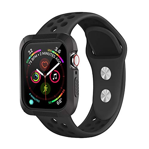 qiongen Compatible Apple Watch Band 40mm 44mm with Case, Shock-Proof and Shatter-Resistant Protective Case with Silicone Sport Band, Compatible iWatch Band Series 4