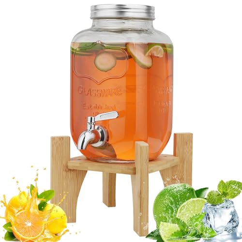 Hiziwimi 8L Distributeur de Boissons en Verre avec Support, Distributeur de Jus de Fruits avec robinet étanche pour BBQ, fêtes à la piscine et réunions de...