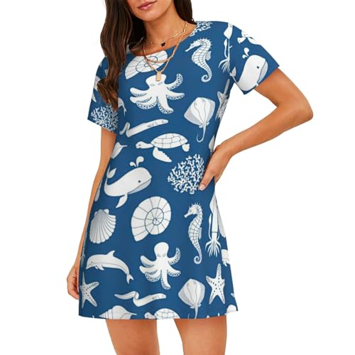 Chemise de nuit manches courtes imprimé marin pour vos moments cocooning