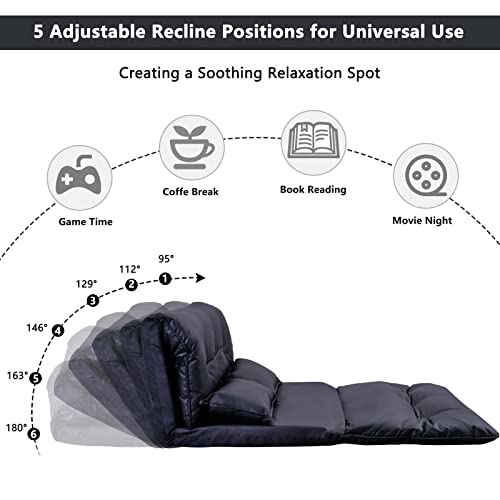 Tmeosk Adjustable Floor Sofa Bed With 2 Pillows, Folding Futon Couch Leisure Lazy Sofa With 5 Reclining Position, Pu Floor Sofa For Reading Or Gaming In Bedroom/Living Room/Balcony #TOP5