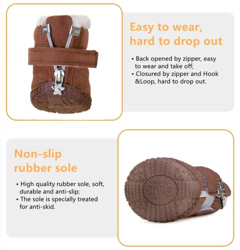 Hdwk&Hped Snow Dog Boots Warm Fleece Dog Winter Booties Anti-Slip Pet Shoes For Small Medium Dog Cat (Brown, #2) #TOP5