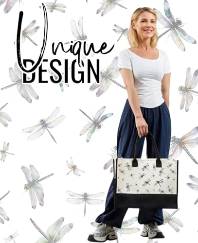 Image of InnoBeta Dragonfly Gifts for Women, Canvas Tote Bag with Top Zipper Closure and Shoulder Strap