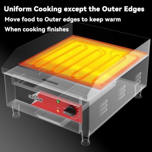 CROSSON 40 * 40CM Kommerzielle elektrische Arbeitsplattengrillplatte, flacher Grill mit antihaftbeschichteter 10 MM dicker Eisenkochplatte für Restaurant und Heimgebrauch -230V/2500W(EG-400C EU)