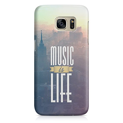 Cover Custodia Protettiva Case Music Is Life Frase Citazione Paesaggio Città Grattacielo Compatibile con Samsung Galaxy S6 Edge, S7, S7 Edge, S8, S8+, Note 8