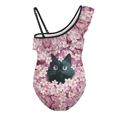 Girls One Shoulder Bathing Suits Summer One Piece Swimsuits Ruffle Flounce Gymnastics Leotards Pool Outfits2