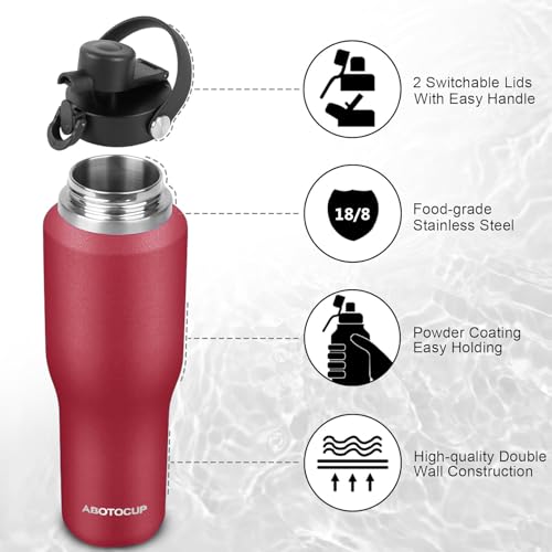 Image of Insulated Water Bottle 40oz with Straw /Spout Lids, Stainless Steel Water Bottles Keep Cold 24h&Hot 12h, Metal Water Bottle with Straw that Fits in Cup Holder, Water Bottle Leak-proof,BPA Free