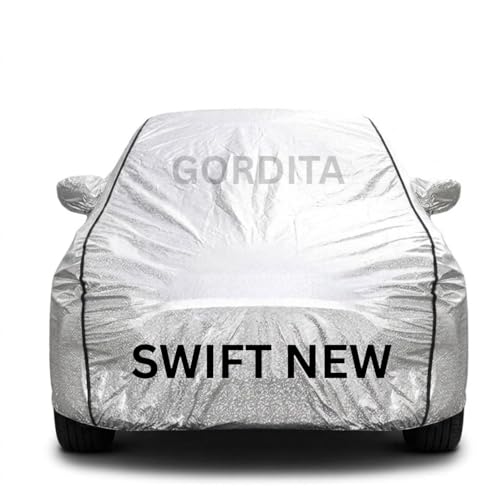 Image of Waterproof Car Body Cover for Swift 2024 All Weather Protection Comes with Inner Cotton Lining & Triple Stitched with Mirror & Antenna Pocket Belt & Elastic Fit Metallic Silver with Black Piping2