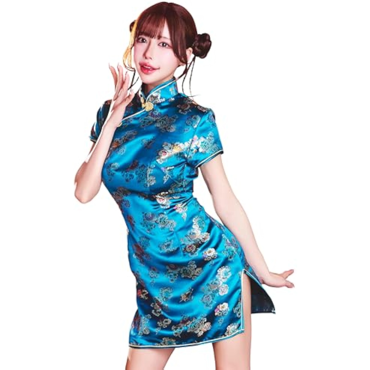 クリアストーン(Clearstone) ロイヤルチャイナ コスプレ ハロウィン チャイナドレス ミニ 花/エメラルド レディース L グリーン 詳細画像1