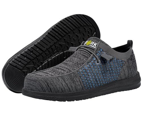 Image of LARNMERN Slip On Steel Toe Shoes Men Lightweight Comfortable Lounging Walking Sneakers Safety Work Steel Toe Loafers(9 Men, Dark Gray /Blue)