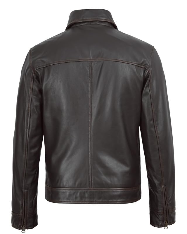 Image of Blingsoul Vintage Real Lambskin Leather Jacket For Mens - Moto Style Classic Shirt Collar Leather Jacket Men