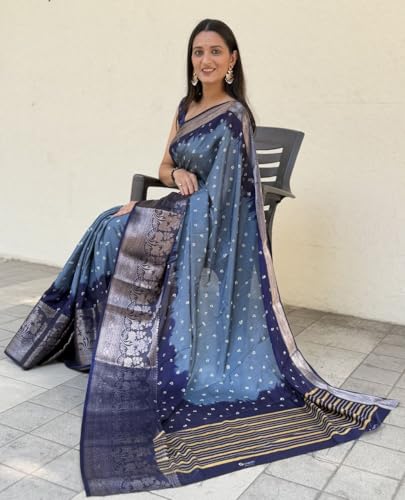 Image of TUSHANA Kalamkari Floral Prints Dola Silk Saree With Rich Zari Border Designer Pallu Attach Blouse Piece