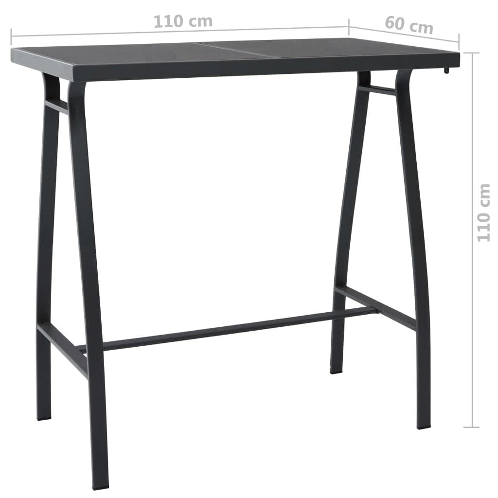 Mesa de bar de jardín, color negro, cristal templado, estructura de acero, 110 x 60 x 110 cm, mesa de terraza para exteriores, con placa de cristal de 5 mm, para balcón, uso estable y robusto