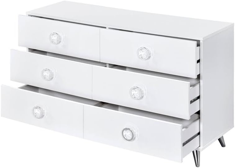 Perse White 6-Drawer Modern Dresser with Chrome Accents
