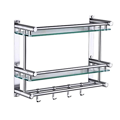 Supporto per vasca da bagno a doppio livello in acciaio inox con divisorio in vetro temperato e ganci, elegante soluzione di archiviazione per hotel, opzioni da 40/50 cm per spazio bagno nizzato