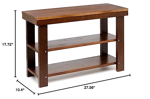 Image of Amazon Basics Sturdy Solid Pine Wood Entryway Bench with Shoe Storage Organizer Rack, Espresso, 10.4 inchD x 27.56 inchW x 17.72 inchH